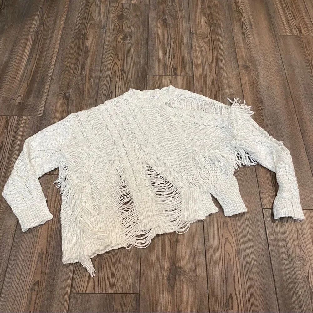 BP White Distressed Sweater Medium